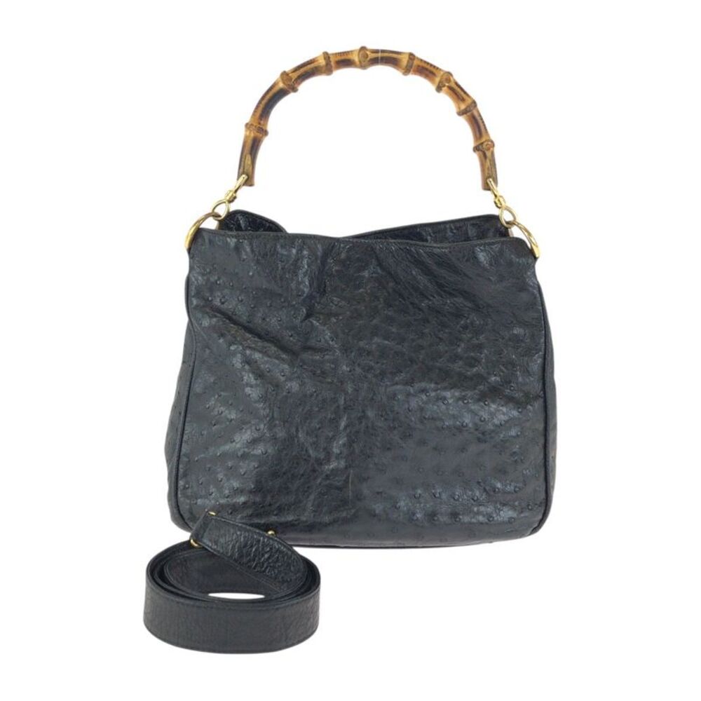 Gucci Vintage Bamboo Ostrich Handbag